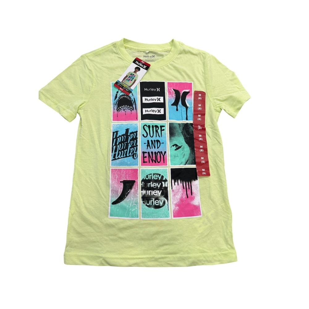 Hurley Boys Cool Matcha Green Surf and Enjoy Graphic Tee Shirt Size M 8